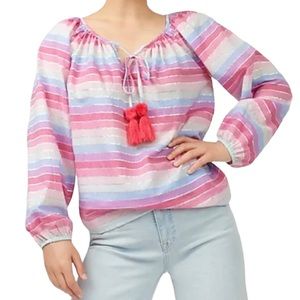 J. CREW striped blouse with tassel detail women’s Size Medium